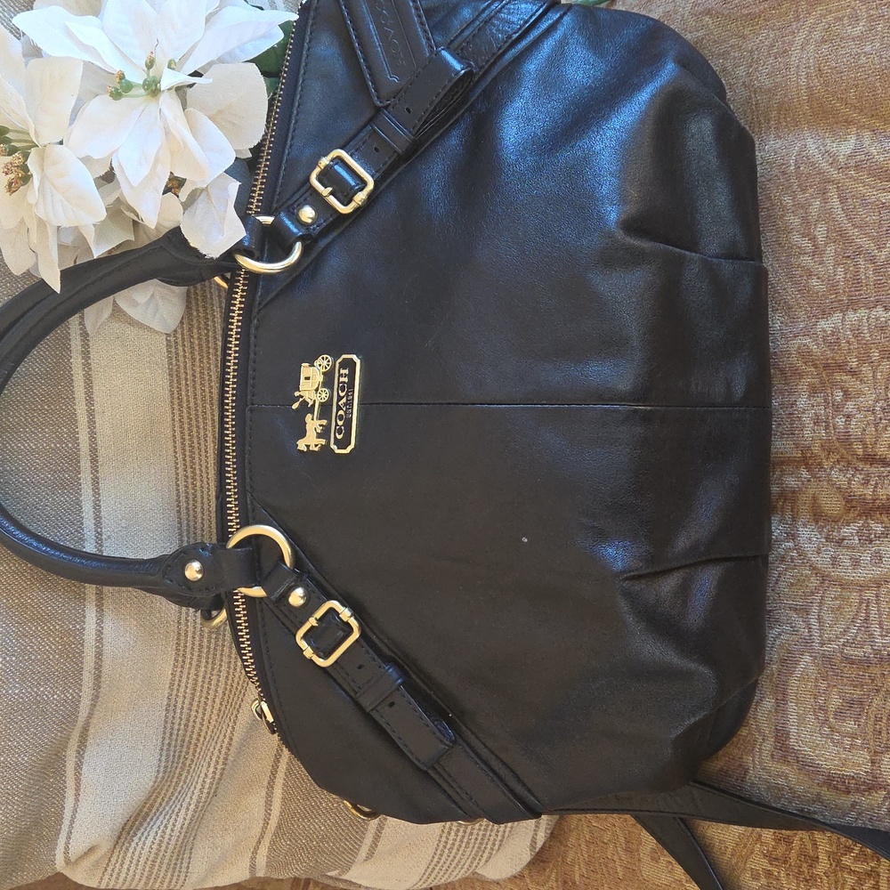 Coach Madison Sophia Black Leather Satchel Shoulder Bag with Gold Accents - Picture 6 of 6